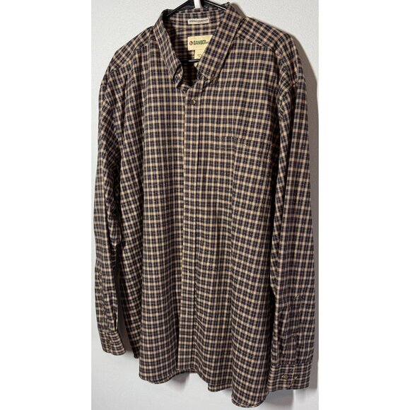 Gander Mountain Mens Plaid Button Front Top 2XL Blue/Brown Wrinkle Resistant - Picture 1 of 12